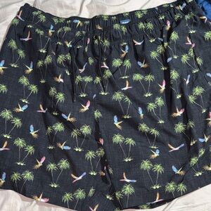 Men's Black Tropical Print Swim Shorts